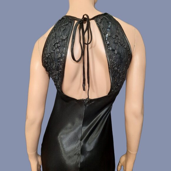 Vintage 80s Black Satin Art Deco Dress Womens S Sleeveless Full Length Evening - Picture 7 of 8